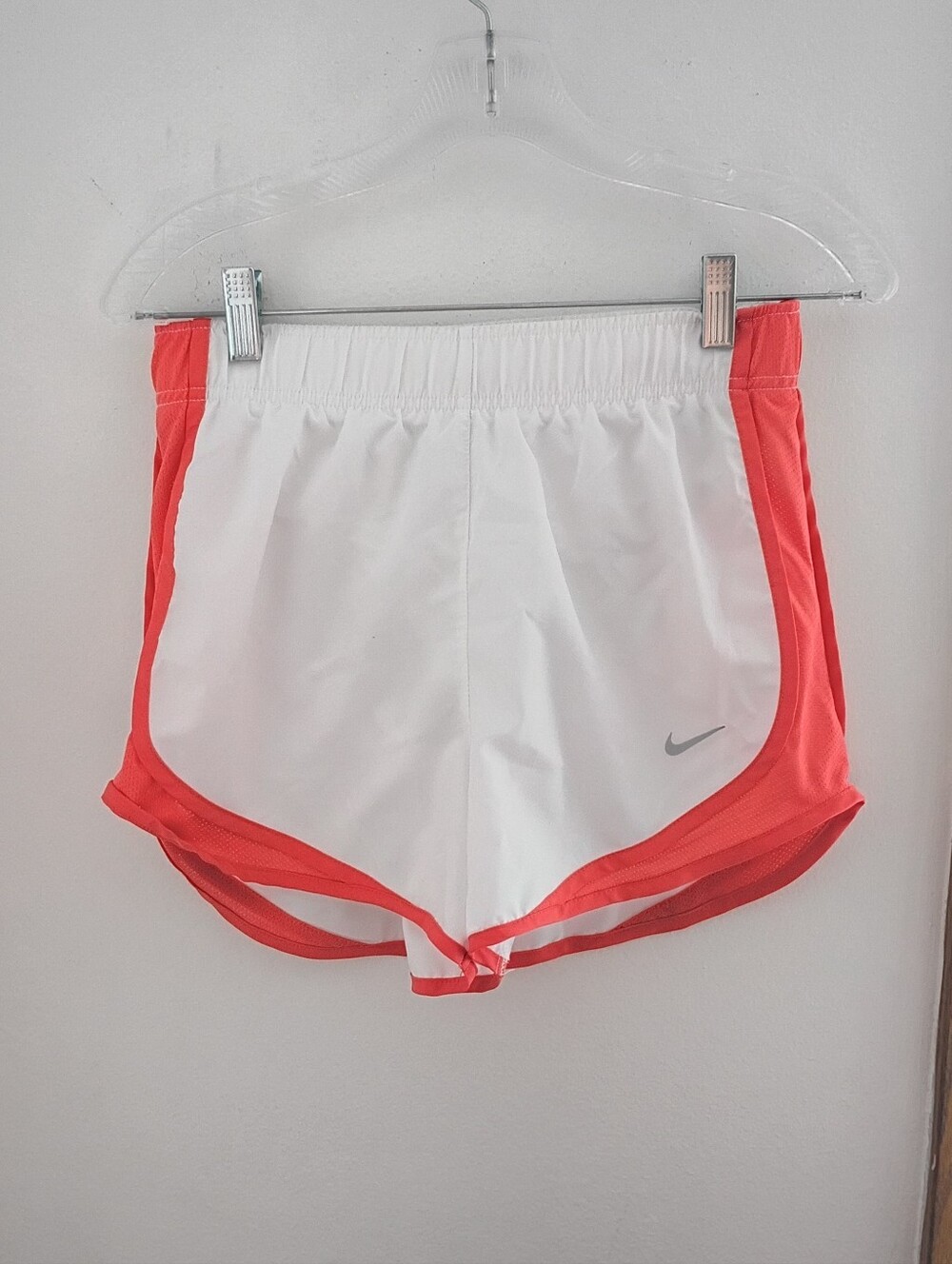 Nike Women’s White and Coral-Accent Athletic Shorts